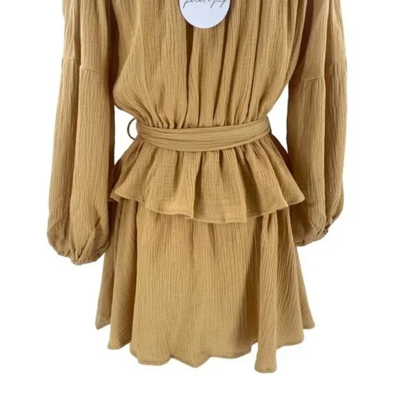 Petal & Pup NEW Callie Off the Shoulder Gauzy Ruffle Mini Dress Yellow Size L - Picture 9 of 11